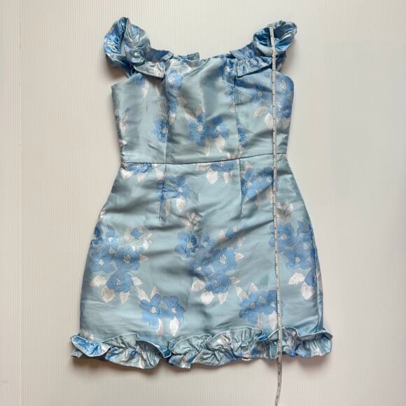 Lulus Pop the Bottle Mini Dress Blue Women’s Small Bridal Regencycore Bridgerton - Picture 9 of 16